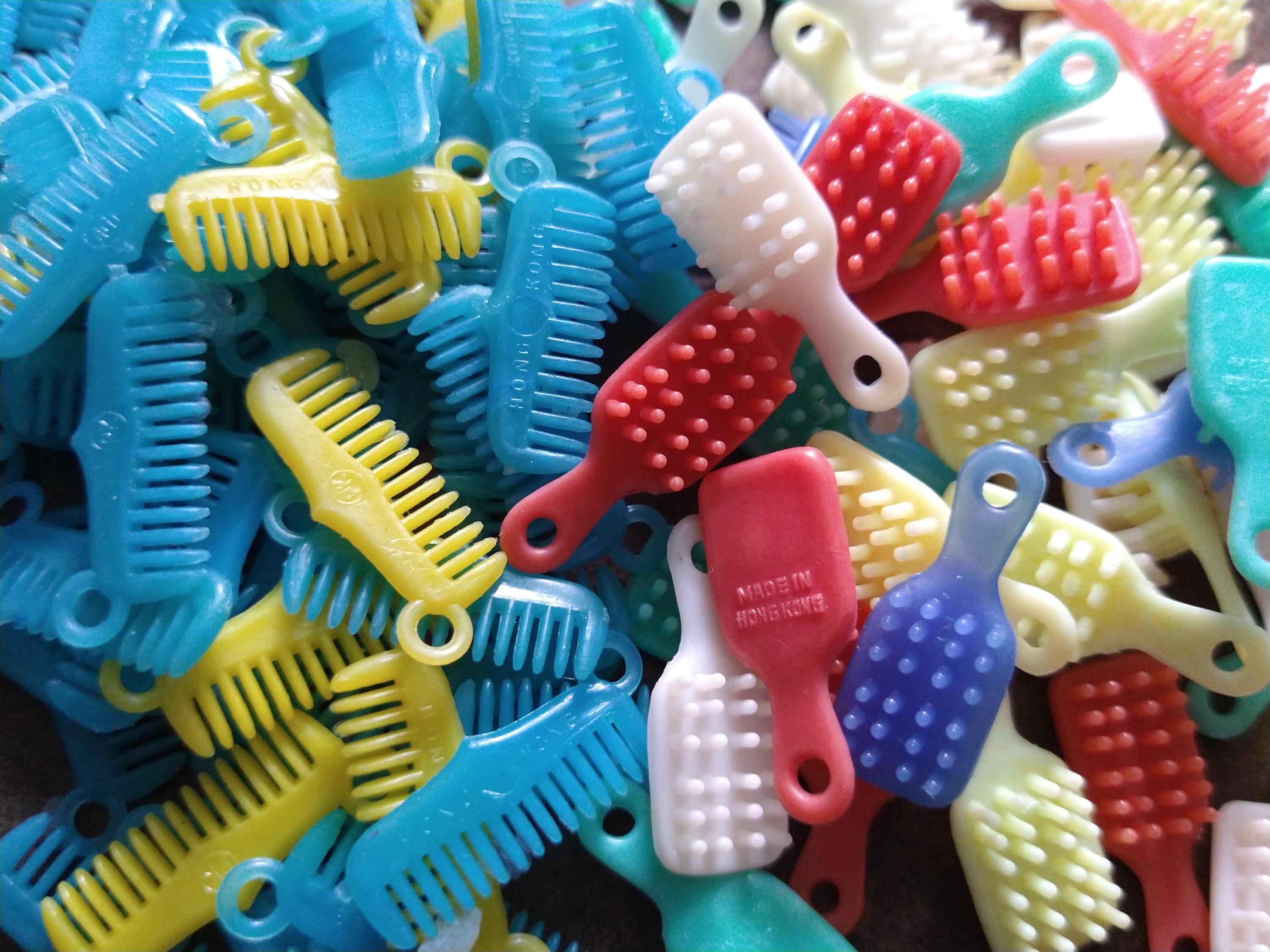 12pc Mini Brush and Comb Vintage Plastic Charms / New Old Stock