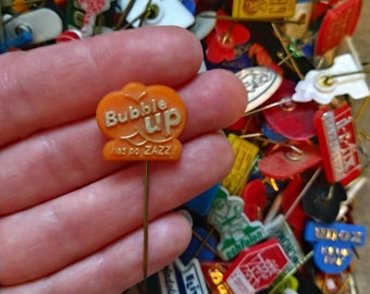 European Advertising PLASTIC Topped Vintage Stick Pins / 6pc or 12pc lot / instant collection, curiosity / Dutch Netherlands Promo Premium
