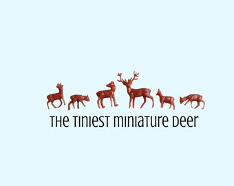 6pc Wee TEENY TINY Herd of Deer Vintage Miniature Set / Hong Kong / Railroad Diorama, Christmas Craft Supply