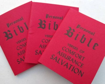 4pc Vintage Mini Pocket Bible / verses of comfort,  assurance, salvation / personal Bible booklet miniature