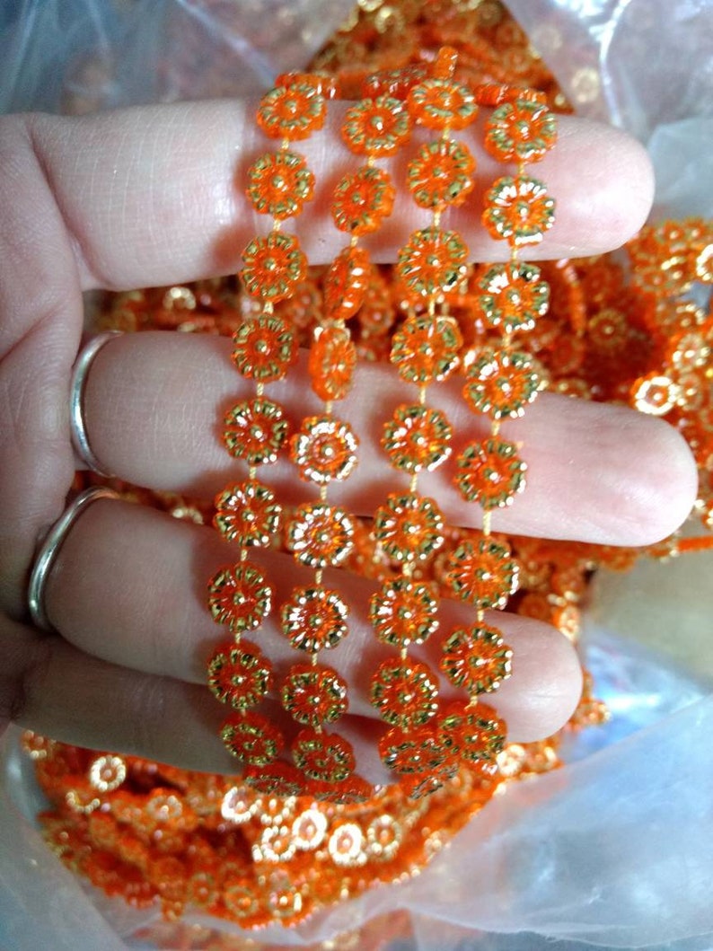 5 YARDS of Kitschy Orange Plastic Flower VINTAGE Trim / fall, Halloween, garland, junk journal embellishment, make a beaded curtain image 1