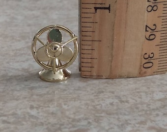 TINY + SHINY Brass FAN Vintage Dollhouse Miniature / new old stock in original packaging / number 1 fan! / Retro