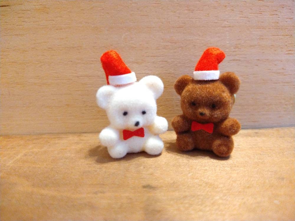 CHOICE of COLOR / 1pc Vintage 1980s Flocked Mini Teddy Bear