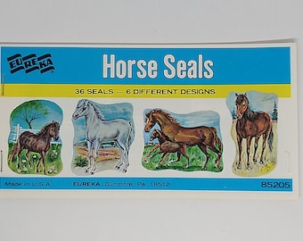 Vintage HORSE Gummed Seals, Full 36pc Booklet / scrapbooking embellishments, junk journal supply / new old stock / eureka