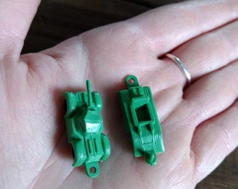 TINY ARMY TANK Vintage 2pc Miniature Gumball Toy Charm / movable wheels / choice of color / made in Hong Kong / new old stock nos