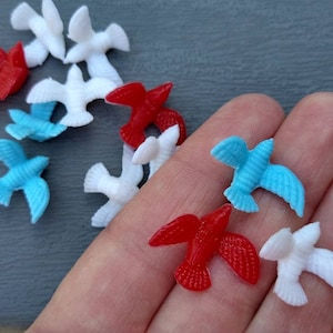 12pc Vintage Miniature Doves / Birds / red white blue / fairy garden miniatures, terrarium decor, mini aviary