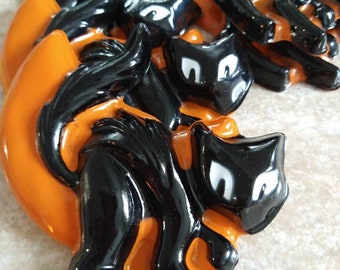 3pc or 6pc Vintage Scaredy Cat + Crescent Moon Decoration / cake pop top topper / unused new old stock / thin plastic / Halloween black cat