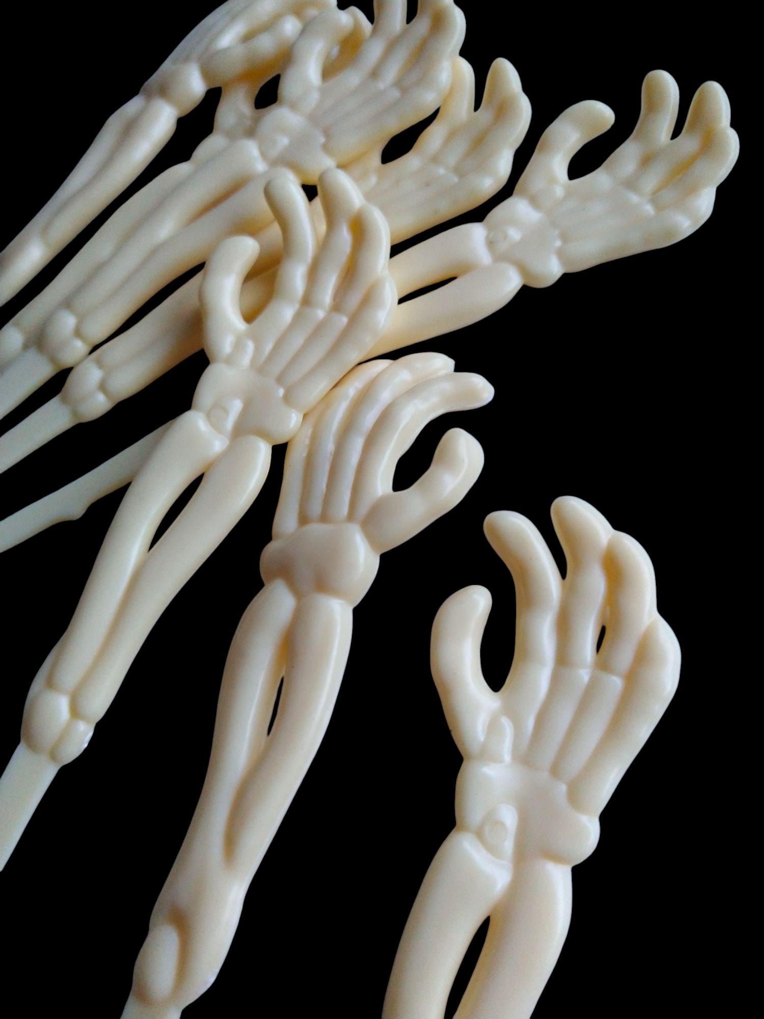 12pc SKELETON ARM Plastic Picks for Cupcakes and more / Halloween Party Favors / creepy planter decorations, hors d'oeuvres pick, etc