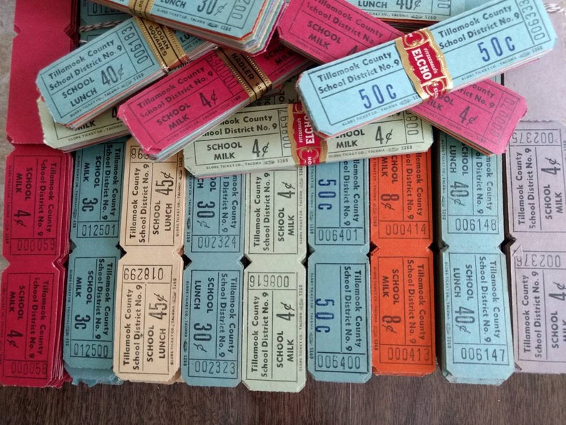 36pc Assorted Vintage SCHOOL LUNCH MILK Tickets / 4pc Strips - Etsy