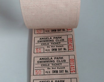 Vintage ANGELA PARK Swimming Club Ticket Booklet Book or Pages / child swim pass tickets / new old stock / numbered ephemera lot 100pc 40pc
