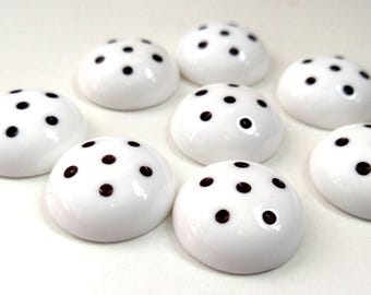 8pc VINTAGE Black and White Polka Dot Cabochons / vintage plastic