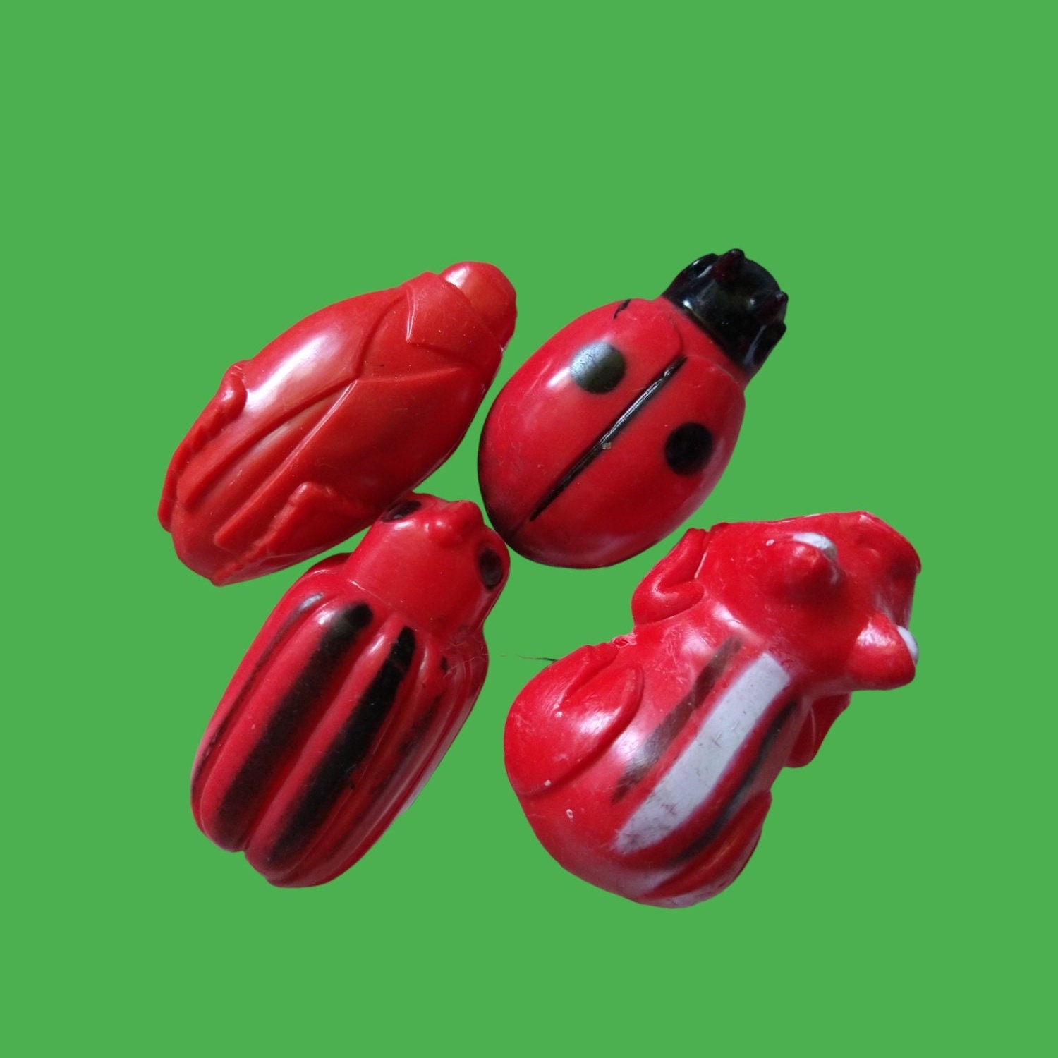 4pc Vintage Jumping Insect Spring-loaded Toy / Ladybug, Beetle
