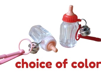 1pc Vintage Retro 1980s Plastic BABY BOTTLE Bell Charm Clip / your choice of color / made in Taiwan / zipper pull charm