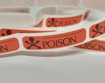 24pc Vintage POISON Pharmacy Sticker Labels / orange with black text / mini rectangle labels