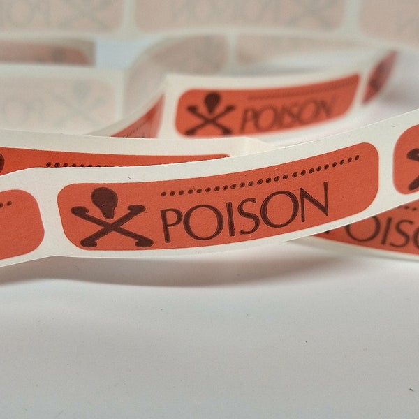 24pc Vintage POISON Pharmacy Sticker Labels / orange with black text / mini rectangle labels