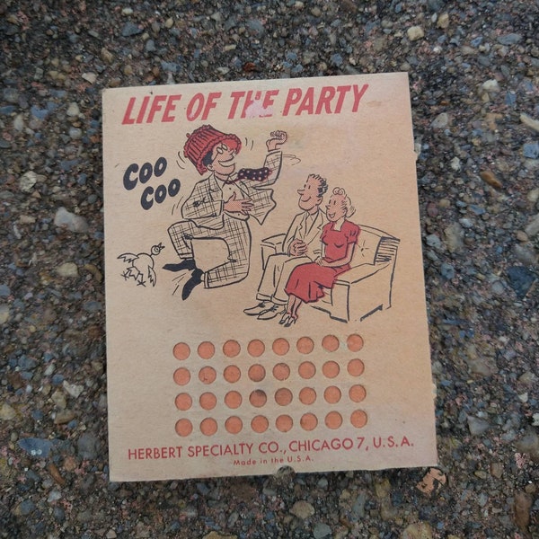 Vintage COO COO Party Punch Board / life of the party / unused, never punched! / Chicago, party game, favor, supply