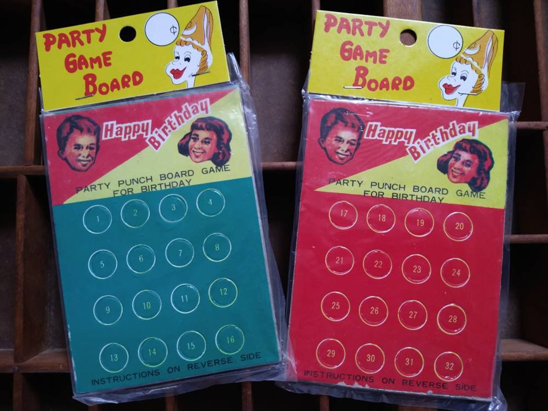 2pc Vintage HAPPY BIRTHDAY Party Punch Board Lot With Header Card