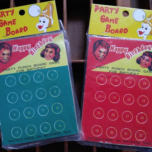 2pc Vintage HAPPY BIRTHDAY Party Punch Board Lot with Header Card / made in Japan / retro party game / new old stock / vintage fortune game