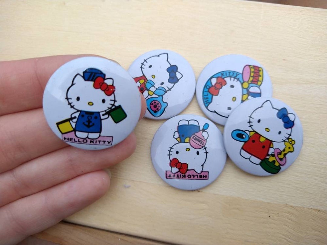 6pc HELLO KITTY Set of Vintage Badge Pins / Sanrio Button Pinback Pin ...