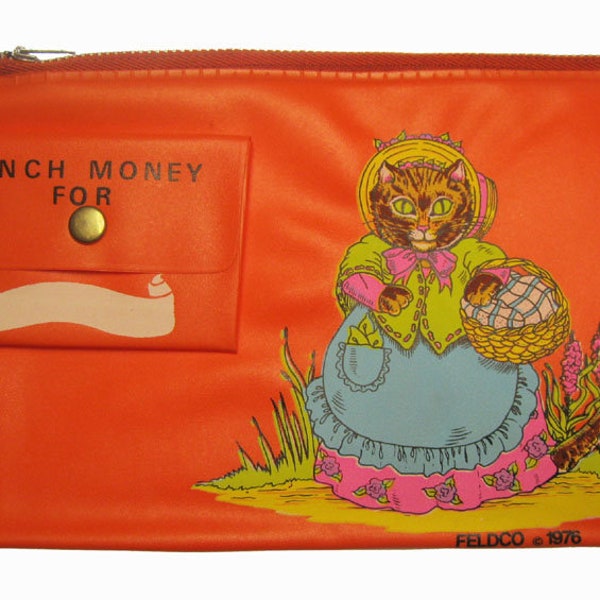 Domestic Cat Zippered Vintage Pencil Pouch with Coin Purse - New old stock!