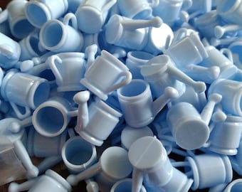 12pc Blue Watering Can Plastic Miniatures Charms / boy baby shower, fairy garden, i-spy, party favors, +more!