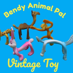 1pc Bendy Animal Vintage Novelty Toy / giraffe - camel - monkey - rabbit - horse / made in Hong Kong