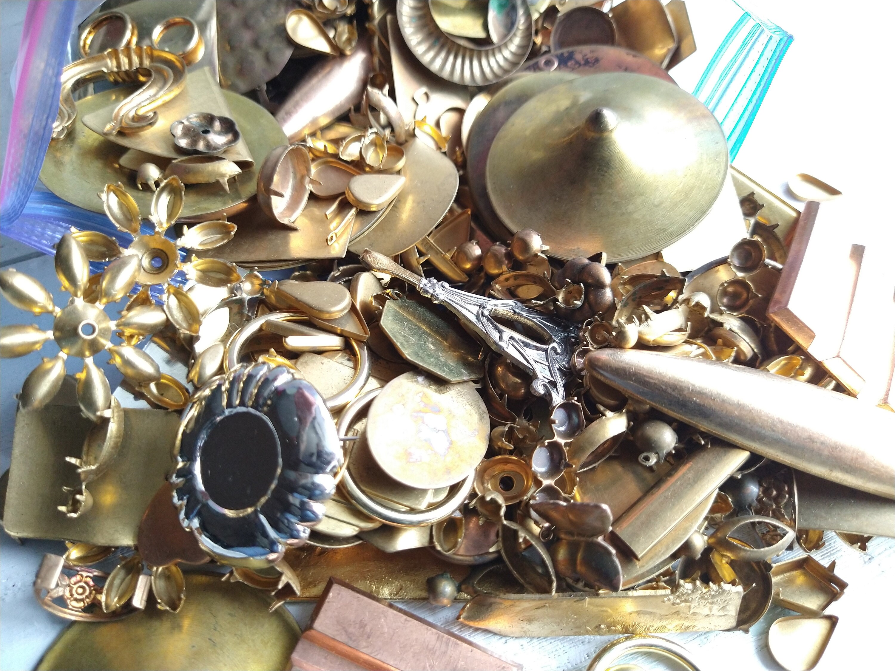 CLEARANCE! Over 1.5 pounds Vintage Raw Brass Findings Settings / new old stock / hundreds of pieces!