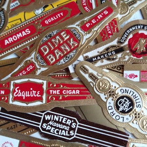 Over 40pc Vintage CIGAR BANDS Labels / assorted lot for paper crafts, collage, etc / embossed details