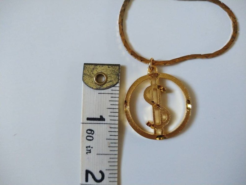 1970s DOLLAR Sign Medallion Vintage Necklace / Gold Tone / Costume
