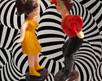 2pc RETRO Dancing Couple Cake Toppers / Retro Cake Topper Figurines / plastic cake decoration / sock hop dance teens boy girl