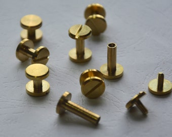 10MM Gold Solid Chicago Screw For Button Leather, Leather Connection, Brass Posts Screws 4-25 mm