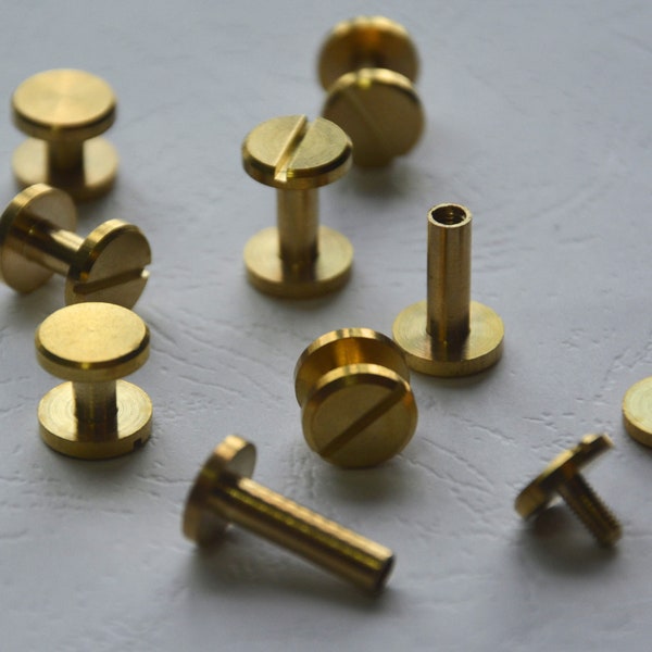 10 mm goldfarbene massive Chicago-Schraube für Knopfleder, Lederverbindung, Messingpfostenschrauben 4–25 mm