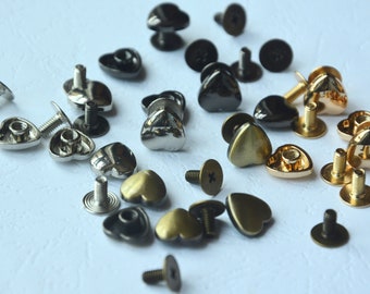 10mm Heart Shape Chicago Screw Rivet , Label Fastener, Heart Screw on Handmade Items, Leather bag strap rivet, Heart Screw Back Rivets,