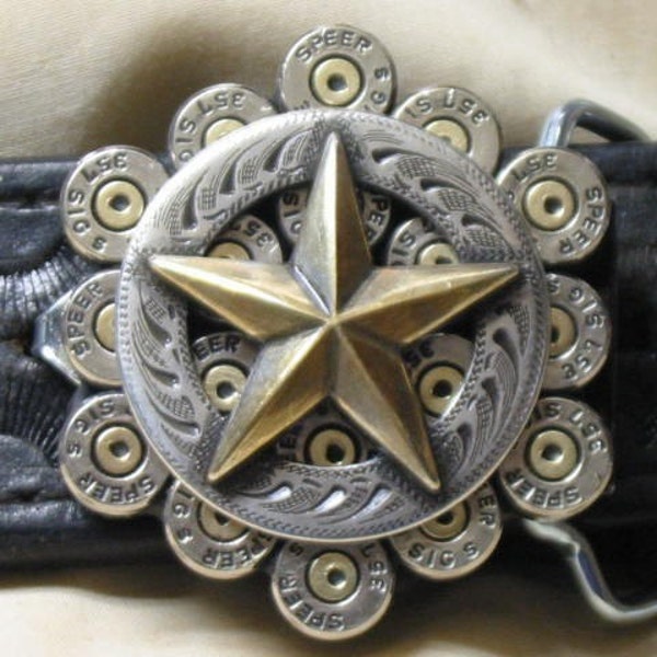 Bullet Belt Buckle Nickel Texas Star 357 Sig Sauer - Mens Christmas Gift