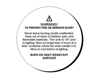96 x Candle Warning Labels Burning Safety Stickers 45mm