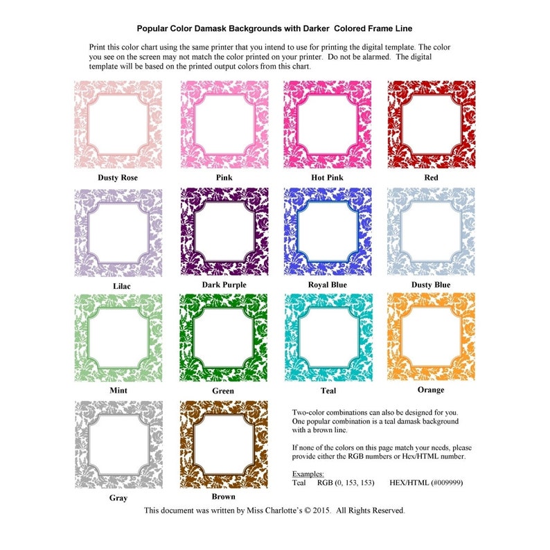 Wedding ceremony Printable Colour Chart Samples - Black Damask - Immediate Obtain - MS Phrase photo relating to Printable Color Chart named Wedding ceremony Printable Shade Chart Samples - Black Damask - Quick Down load - MS Term