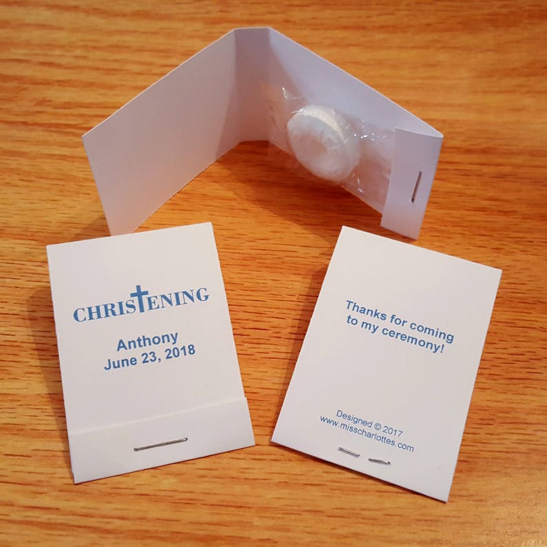 50 Personalized Christening Mintbook Party Favors Mint Book Matchbook Style Blue