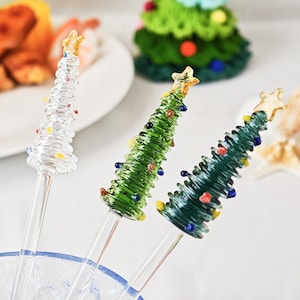 Handgefertigte Glasmalerei-Weihnachtsbaum-Rührstäbchen, personalisierte Kaffee-Rührstäbchen, Getränke-Rührstäbchen, Weihnachtsverzierungs-Geschenk