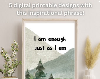 Motivational Quote Poster, I Am Enough Printable Poster, Inspirational Quote Poster, Positive Word Art, Digital Download Prints, Wall Art