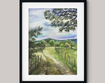 Paysage aquarelle des montagnes de la Géorgie du Nord Impression artistique