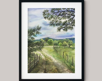 North Georgia Mountains Art Print.  Landscape Artwork. Watercolor Print. Travel Art. Room Decor.