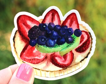 Sticker aquarelle pour tartelette aux fruits : sticker vinyle imperméable