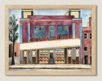 Original Watercolor Georgia Theatre. Athens, Georgia Art. Music Venue Painting.