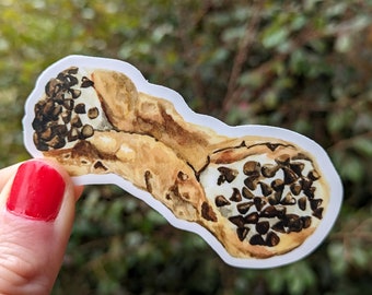 Sticker aquarelle pour cannoli aux pépites de chocolat. Autocollant découpé en vinyle pour dessert. Sticker pâtisserie. Ordinateur portable. Bouteille d'eau. Gobelet. Tablette. Tasse. Téléphone.