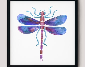 Dragonfly Art Print.  Insect Artwork. Watercolor Print. Nature Art. Kids Room and Nursery Decor.