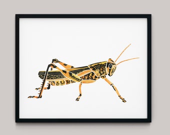 Grasshopper Art Print.  Insect Artwork. Watercolor Print. Nature Art. Kids Room and Nursery Decor.