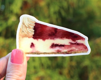 Sticker aquarelle fraise cheesecake : vinyle autocollant imperméable