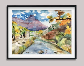 Impression d'art du parc national de Zion. Peinture de paysage. Décoration d'intérieur d'automne. Nature Art.