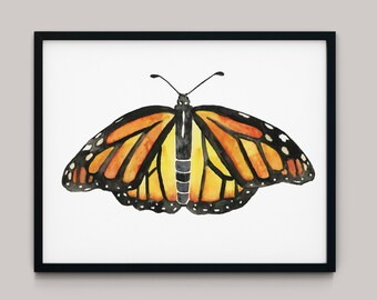 Monarch Butterfly Art Print.  Insect Artwork. Watercolor Print. Nature Art. Kids Room and Nursery Decor.