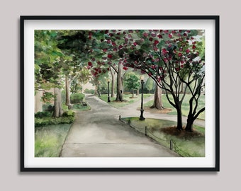Impression d'art aquarelle campus nord, Université de Géorgie, Athènes